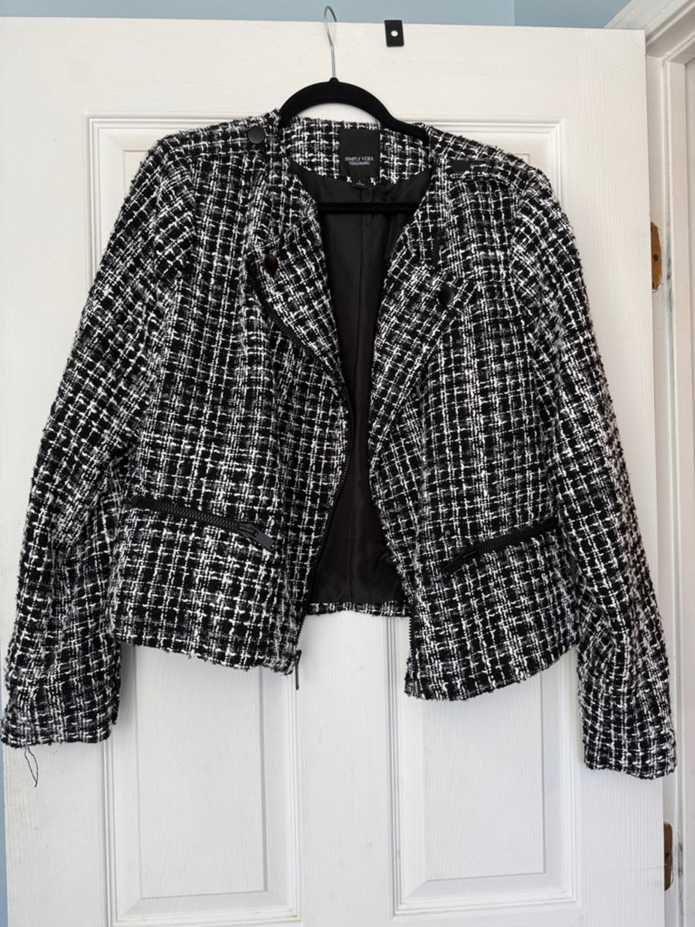 Simply Vera Vera Wang Black and White Tweed Zip Jacket